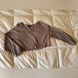 SHEIN Ribbed Knit Top in Brown crop top medium